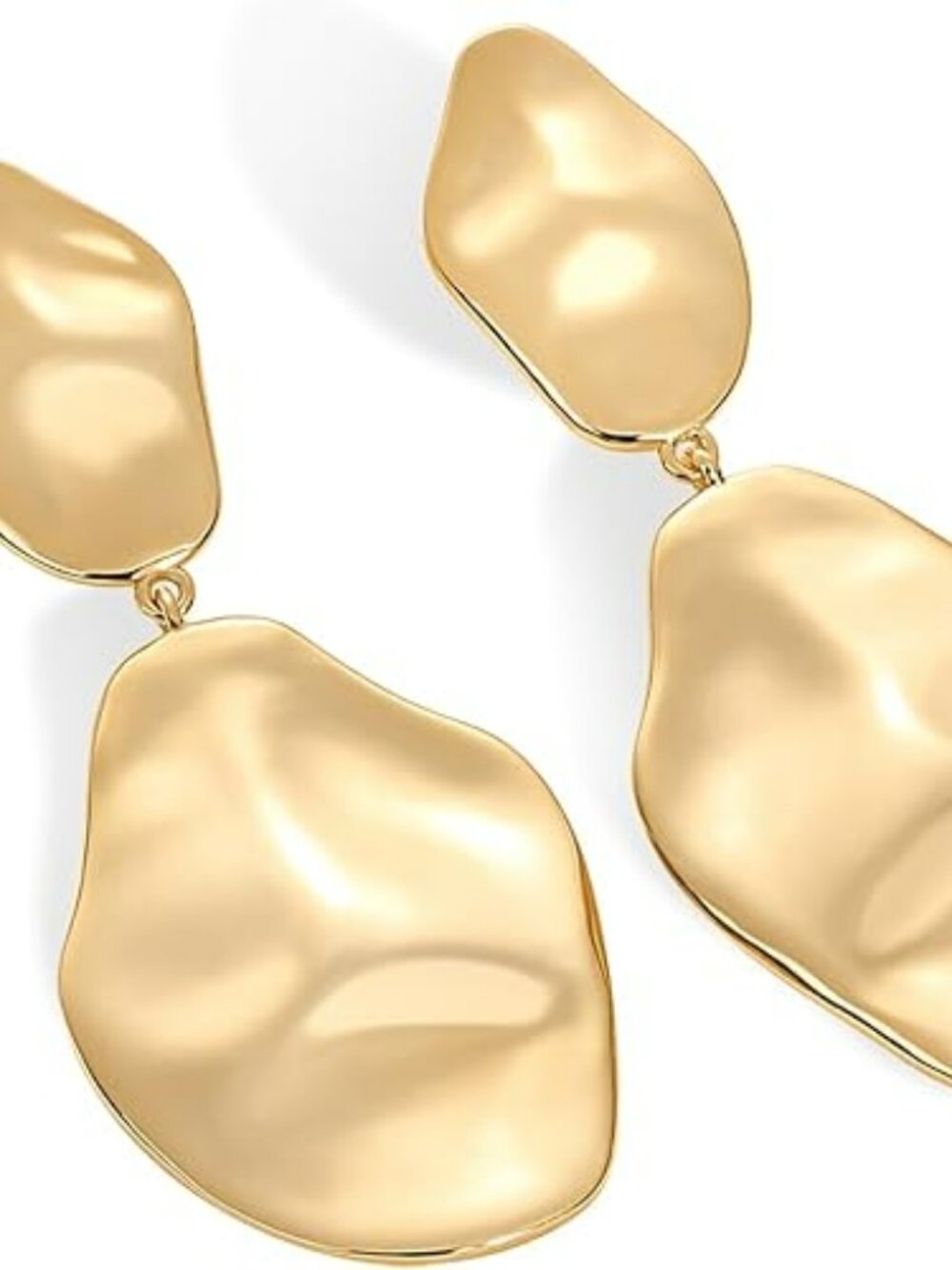14K Gold Plated Teardrop Statement Dangle Earrings Hammered‎ Drop Dangle Fashion